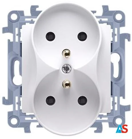 Simon 10 Gniazdo podwójne z/u białe 16A 250V IP20 CGZ2M.01/11