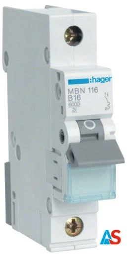 HAGER Wyłącznik nadprądowy 1P B 16A 6kA AC MBN116E