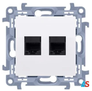 Simon 10 Gniazdo komputerowe podwójne 2xRJ45 kat.6 białe C62.01/11